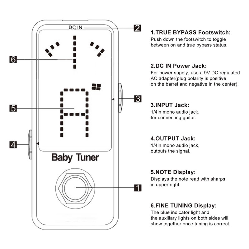Mini Pedal Tuner Monoblock Chromatic Tuning Effect for Electric Guitar
