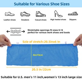 Elevonix 100Pcs Shoe Covers Disposable for Shoe Cover Dispenser,Reusable Non-Woven Fabric Shoe Covers for Indoors Reusable with T buckle,15-20'' Adjustable Size Shoe Covers for US 6 to 14 Size(Bule)