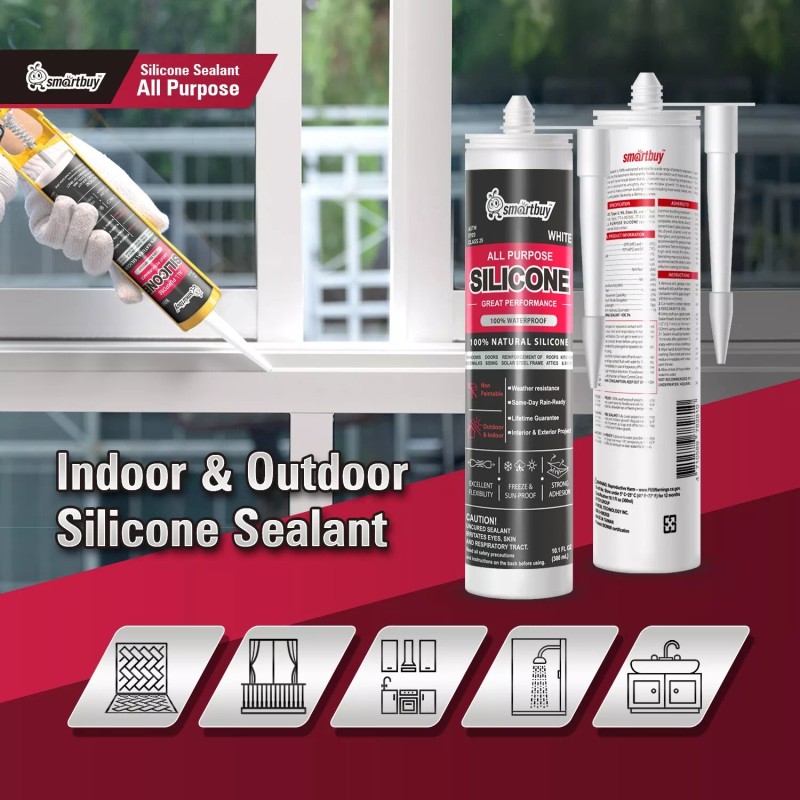Smartbuy All Purpose 100% Clear Silicone Sealant Adhesive For Glass