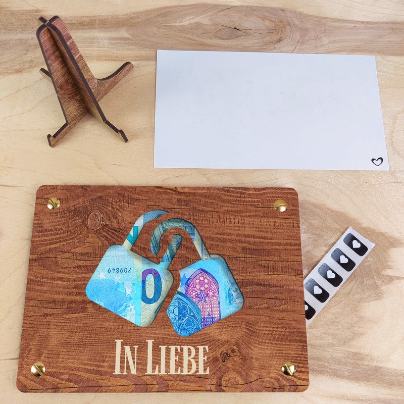 Liebesschloss - XL Geldgeschenk aus Holz inkl. Ständer | Liebe