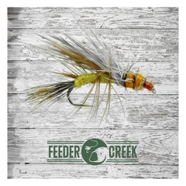 Feeder Creek Stimulator Yellow Dry Flies, 12 Fly Fishing Lures for Trout, Panfish, Steelhead & More Freshwater Fish, Hand Tied, 4 Size Assortment (3 of Each Size), Great for Prospecting