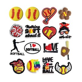 Sports Ball Shoe Charms for Clog Shoe, Baseball Basketball Soccer Football Softball Volleyball Shoe Charms for Shoe & Bracelet Wristband Party Gifts (softball 16 pcs)