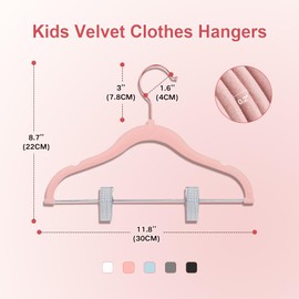 Wellong Baby Clothes Hangers with Clips, 14 Packs Kids Clothes Hangers, Heavy-Duty Childrens Hangers, Clothing Hangers for Shirts, Pants, Skirts, Dresses, Jackets, Coat Pink - Rose Gold Hook