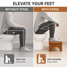 Bamboo Toilet Stool for Adults and Kids, 6.7-Inch Non-Slip Bathroom Footrest with Curved Toilet-Fit Design, No Assembly Required