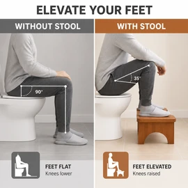 Bamboo Toilet Stool for Adults and Kids, 6.7-Inch Non-Slip Bathroom Footrest with Curved Toilet-Fit Design, No Assembly Required