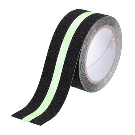 MECCANIXITY Anti Slip Traction Tape with Luminous Strip 5cm x 5 Meters Waterproof Non Skid Stair Treads Grip Tape for Indoor Stairs Step Outdoor Skateboard, Black with Fluorescent Green