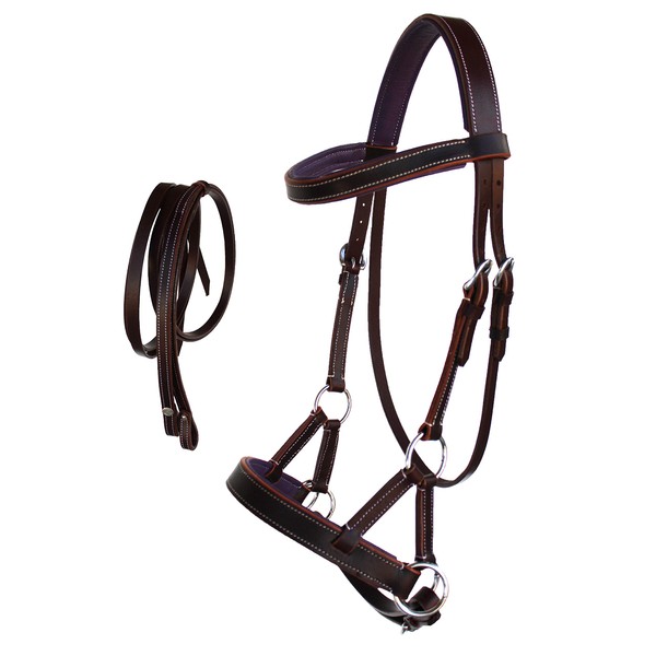 CHALLENGER Western Horse Leather Bitless sidepull Bridle Reins Purple 7710PR-C
