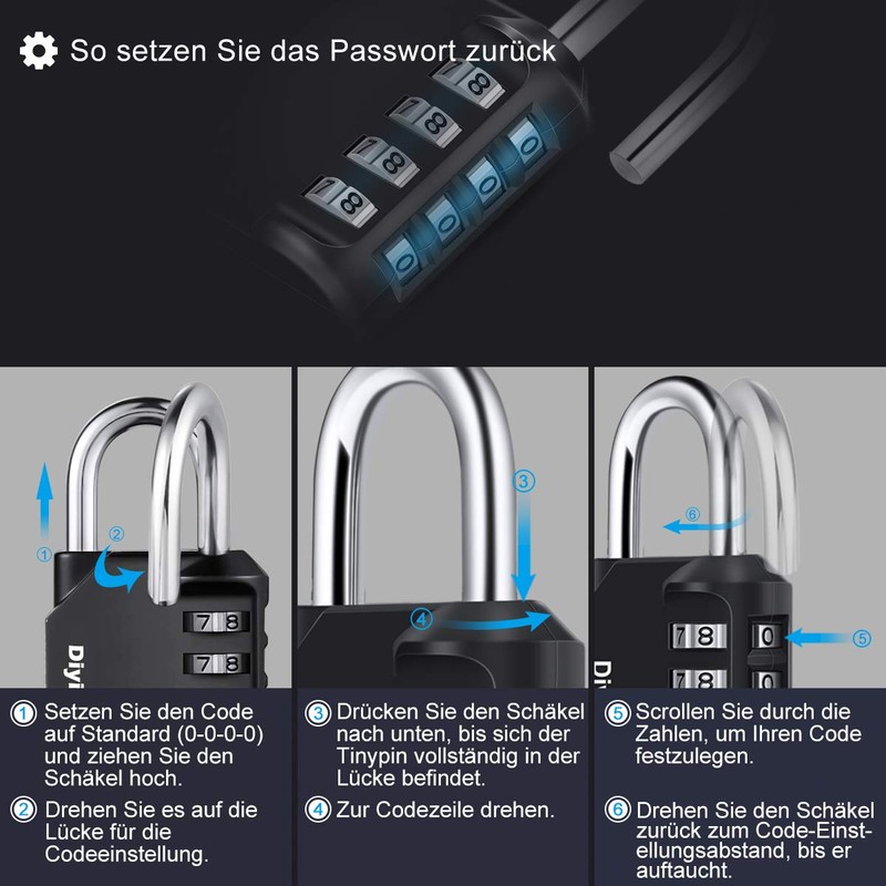 Diyife Combination Lock, High Performance Lock, 4-Digit Resettable, Waterproof Padlock