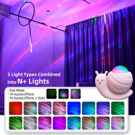 Mycket Star Projector Night Light, 4 in 1 Aurora Galaxy Projector Lights, Snail Kids Night Lights for Bedroom with Remote/Music Bluetooth Speaker/Colors Changing/Timer Fuction for Kids Adults Gifts