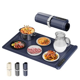 GRAPHENE Food Warming Mat, [122℉ to 212℉ Full Surface Rapid Heating] Electric Warming Tray, 6 Level Temp Setting W/Timer, Portable Silicone Food Warmers for Parties Buffet 23.6" x 14.6", Navy