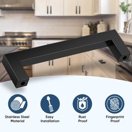 TICONN 5-1/2" Cabinet Pulls, Stainless Steel Bar Handle for Kitchen Drawer Hardware with 5" Center-to-Center Mounting Hole (30pcs, Matte Black)