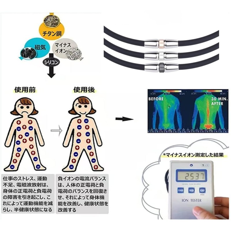 [FUANNA] 磁気ネックレスボール型ネックレス磁性チタンネックレスのデザイン磁気ネックレスファッションファッションスポーツビジネス男女兼用ネックレス男性用静電気除去ネックレス (ブラック+ブラック50cm)