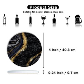 Dooke Coasters for Drinks, Round Absorbent Ceramic Stone Coasters Set of 6 with Cork Base,Drink Coasters with Holder for Cold Drinks Wine Mugs and Cups Tabletop Protection, 4 Inches,Black Marble