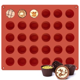 Puyeipt Mini Peanut Butter Cup Mold, Bite Size Silicone Chocolate Candy Mold for Small Truffles, Fat Bombs (30 Cups)