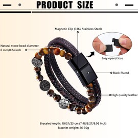 Dochais Men's Bracelet, Stainless Steel Genuine Leather Bracelet, Jesus Christ Crucifix Cross Bracelet, Natural Stone Braided Bracelet with Magnetic Clasp, Jewellery Gifts for Men, 21.0 cm, Stainless