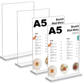 Smivyhp Pack of 4 A5 Table Stands, Transparent Acrylic Place Card Holder, T Shape Price Tags Stand, Advertising Stand, A5 Stand for Posters, Menus, Photos, Office, Cafés, Restaurant