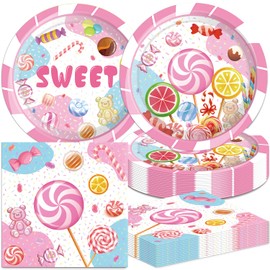 40Pcs Candyland Party Decorations Pink Candy Land Birthday Plates and Napkins Set Supplies Candyland Decorations for Birthday Baby Shower Decors