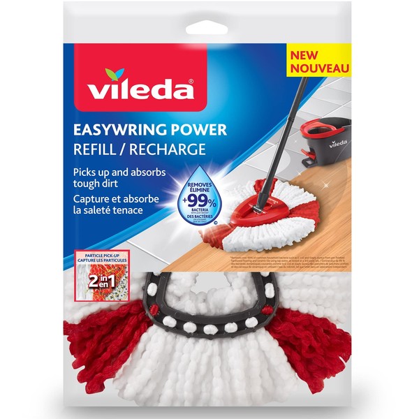 Vileda 2-in-1 EasyWring Power Mop Head Refill | Removes Tough Dirt and Grime | Machine Washable & Reusable Mop Refill