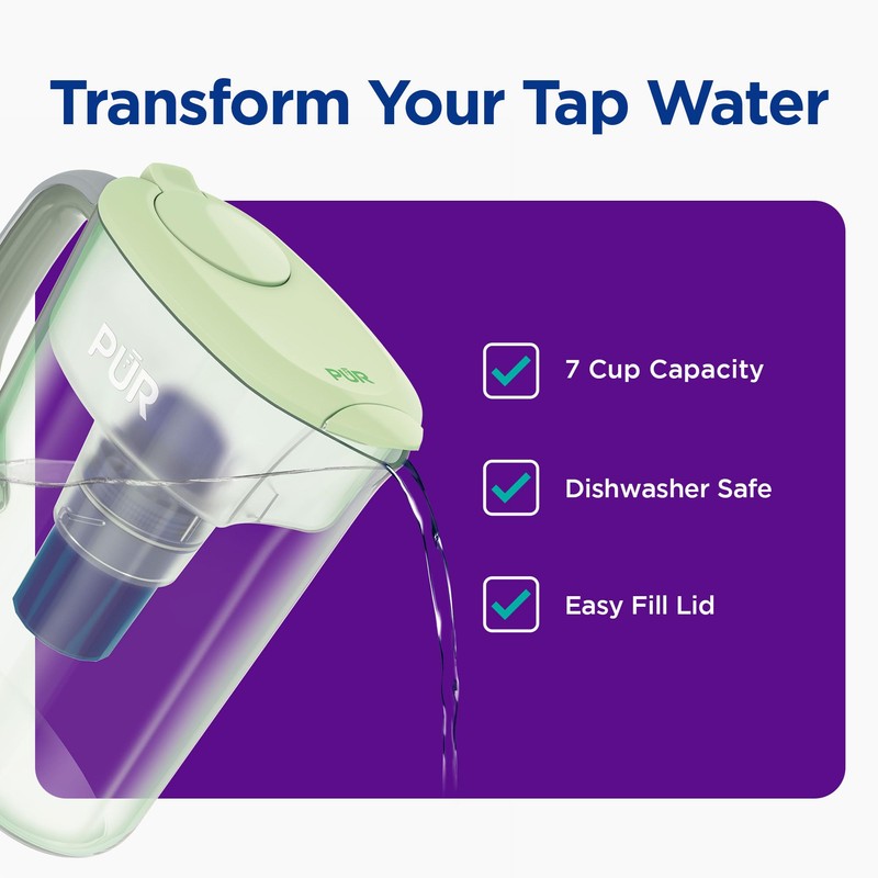 PUR 7-Cup Water Pitcher, 1 Genuine Filter, Cleaner, Great-tasting Water,