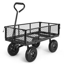 Homdox Steel Garden Cart 680 lbs Capacity Heavy Duty Garden Wagons,with Removable Steel Mesh Sides to Convert into Flatbed,Utility Metal Wagon w/ 180°Rotating Handle (Black, 680lbs)