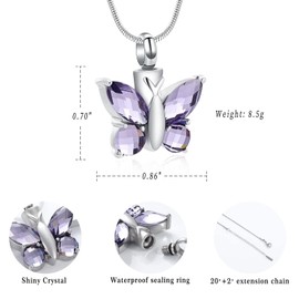 Butterfly Cremation Jewellery for Ashes Pendant - Butterfly Urn Necklace with Mini Keepsake Urn Memorial Ash Jewellery, Stainless Steel, No gemstone.