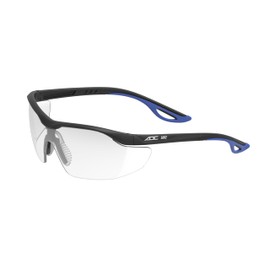 ADC 5002BKQ Deluxe Full-Frame, Length-Adjustable Protective Eyewear with UVA and UVB Protection, Black and Blue Accents with Clear Lenses