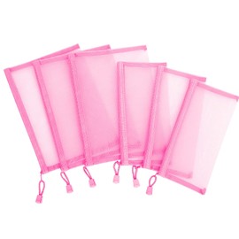 Sinzip 12 Pieces Zipper Nylon Mesh Pouch, Mesh Cosmetic Bags Makeup Bags Pencil Case, Multipurpose Travel Bags for Cosmetic School Office Supplies and Travel Accessories (Pink, A5+B6) (WB06)