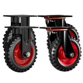 DOZAWA 6 Inch Heavy Duty Caster Wheels Set of 4 (2 Swivel & 2 Fixed), 330lb Capacity per Wheel, Solid Rubber Knobby Tread for Workbench, Cart, Dolly, Trolley, Wagon, Chicken Coop, and Outdoor Use