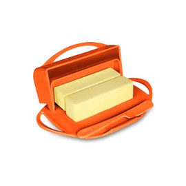 Butterie Flip-Top Butter Dish with Lid & Matching Knife, Holds 2 Sticks/Kerrygold Butter, No-Mess Butter Holder, Shatterproof, Dishwasher Safe, Orange