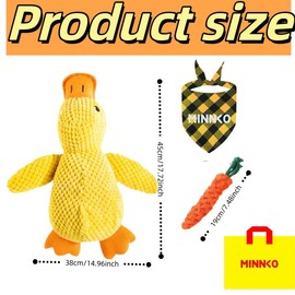 2025 Upgraded Mellow Dog Calming Duck Toy,Yellow Stuffed Duck Dog Toy with Carrot,Interactive Chew Toy for Dogs Indoor Puppy (Yellow)