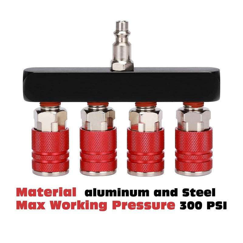 AIRTOON 2PCS 4-Way Straight Air Manifold Splitter, Line Type Air