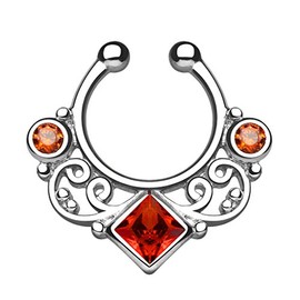 Piercingfaktor® Fake Piercing Universal Ring Septum Vintage Tribal with Zirconia Crystals, Metal, Cubic Zirconia