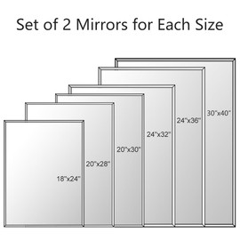 Chende 2 Packs Large Bathroom Wall Mirror, 24"x36" Frameless Beveled Mirror, Rectangular Wall Mounted Mirror, Vertical/Horizontal Mirror