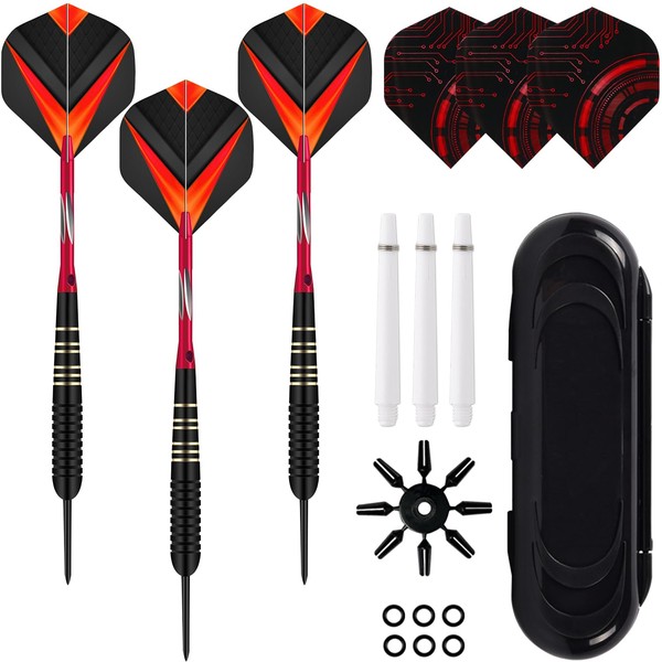 Delsen Set of 3 Darts with Plastic Tip for Electronic Dartboard, Soft Darts Set 3 Replacement Rods + 6 Washers + 1 Ring Guard + 3 Replacement Wings + 1 Piece Storage Case