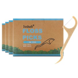 Palillos de hilo dental natural, 200 unidades, sin BPA, veganos, sostenibles, ecológicos, naturales, de Isshah (menta)