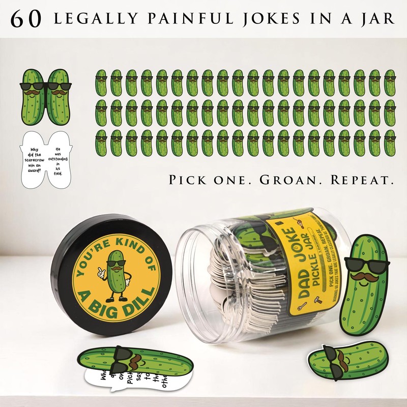 Pickle Dad Joke Jar - 60 Funny Dad Jokes Cards,