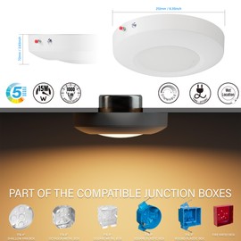 JULLISON 6 Inch LED Emergency Disk Light Kit with Battery Backup, Ceiling Mount Emergency Lights, Dimmable, 120-277V, 15W, 1000lm, CRI90, 5CCT Selectable, ETL & Wet Rated, White, 1 Pack
