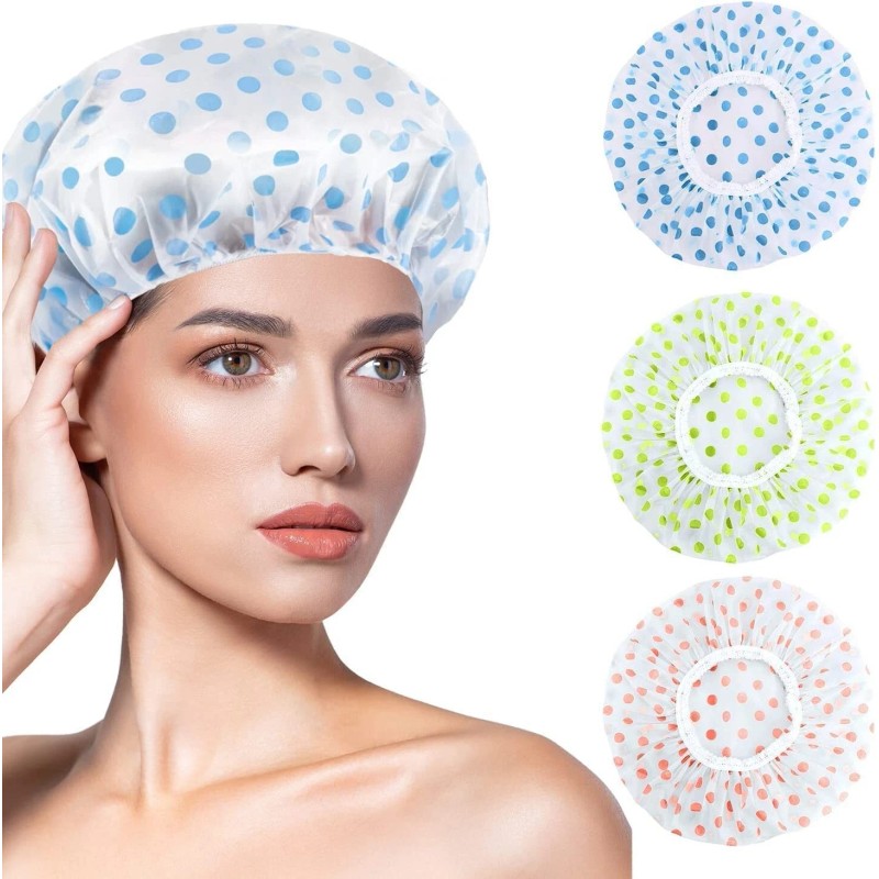 6PCS Shower Caps, Elastic Reusable Waterproof Plastic Shower Cap for