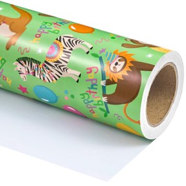 WRAPAHOLIC Birthday Wrapping Paper Roll - Mini Roll - 17 Inch x 33 Feet - Green Animal and Happy Birthday Design, Perfect for Birthday, Party, Holiday