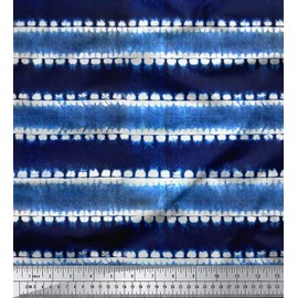 Soimoi Decorative 44 Inches Wide Shibori Print Indigo Blue Pure Silk Fabric By The Meter