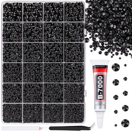 25000Pcs Resin Rhinestones for Crafting, Black 2-6mm Mixed Sizes Non Hotfix Flatback Gems with 1Pcs Glue, Bedazzling Crystal for DIY Craft Clothing Mugs Tumblers Shoes Fabric Decor Nail Art