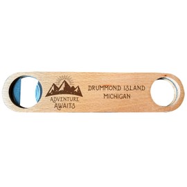 Drummond Island Michigan Laser Engraved Wooden Bottle Opener Adventure Awaits Design