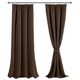 JIUZHEN Curtains with Ruffle Tape, Blackout Curtains, Opaque Curtains, Living Room Curtains, Bedroom, Thermal Curtain, Brown, H 245 x W 140 cm, Set of 2