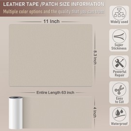 Yikda Self-Adhesive Leather Repair Patch, 4" x 63" Vinyl Leather Repair kit for Furniture, Leather Repair Tape for Car seat, Couch, Furniture Ivory