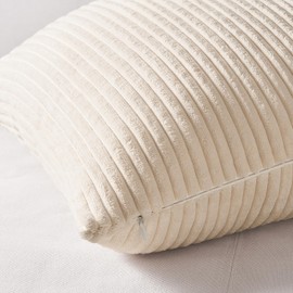 Topfinel 4 Packs Neutral Decorative Throw Pillows Covers 24x24 Inch for Living Room Couch Bed Sofa, Rustic Farmhouse Boho Neutral Home Decor, Soft Plush Striped Corduroy Square Cushion Case 60x60 cm