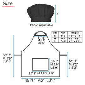 BIGHAS Kids Apron Chef Hat Adjustable Neck Strap Hook and Loop Fastener Design Waistband for Baking, Painting, Cooking ((3'11"-4'7") M, Blue)