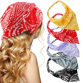 Bandanas for Women - TOBATOBA 5 Pcs Paisley Elastic Hair Scarf Headband Boho Headbands for Women Thin Headbands Hair Scarves Kerchief Head Scarf Hair Bandanas for Women