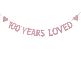 HNZSJCK WEIANDBO 100 YEARS LOVED Rose Gold Paper Sign for Women/Men 100th Birthday Party Supplies, Pre-Strung,100th Birthday/Wedding Anniversary Party Decorations.Rose Gold