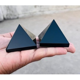Large Black Shungite Pyramid | EMF Protection | Meditation | Home Protection Crystal | Home Decor Crystal | Detox Crystal | Purification Crystal Gemsonte Agate Pyramid(Black Shungite 50-55MM)
