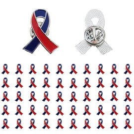 Mzztino Red & Blue Ribbon pins Congenital Heart Diseases Noonan Syndrome Pulmonary Fibrosis Awareness Enamel Lapel Pin (100)